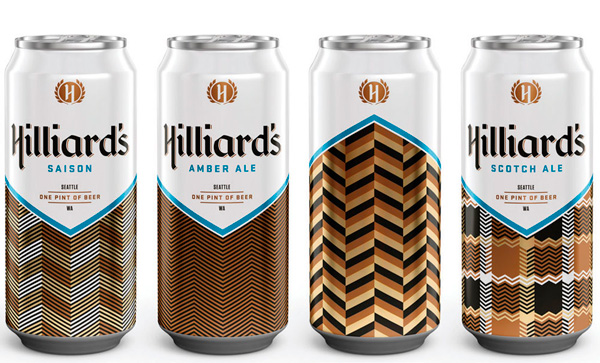 Hilliard’s Brewery: Estas latas de Oregon con acogedor estilo vintage resguardan estilos Amber Ale, Saison, y Scotch Ale. Una creación de Mint Design. imagen cortesía mint.