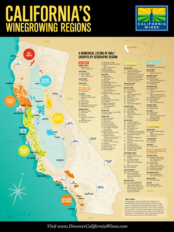 Mapa de regiones vinícolas California
