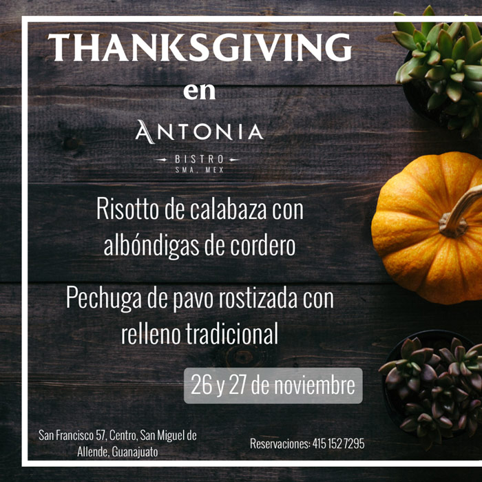Menú Thanksgiving Antonia Bistro