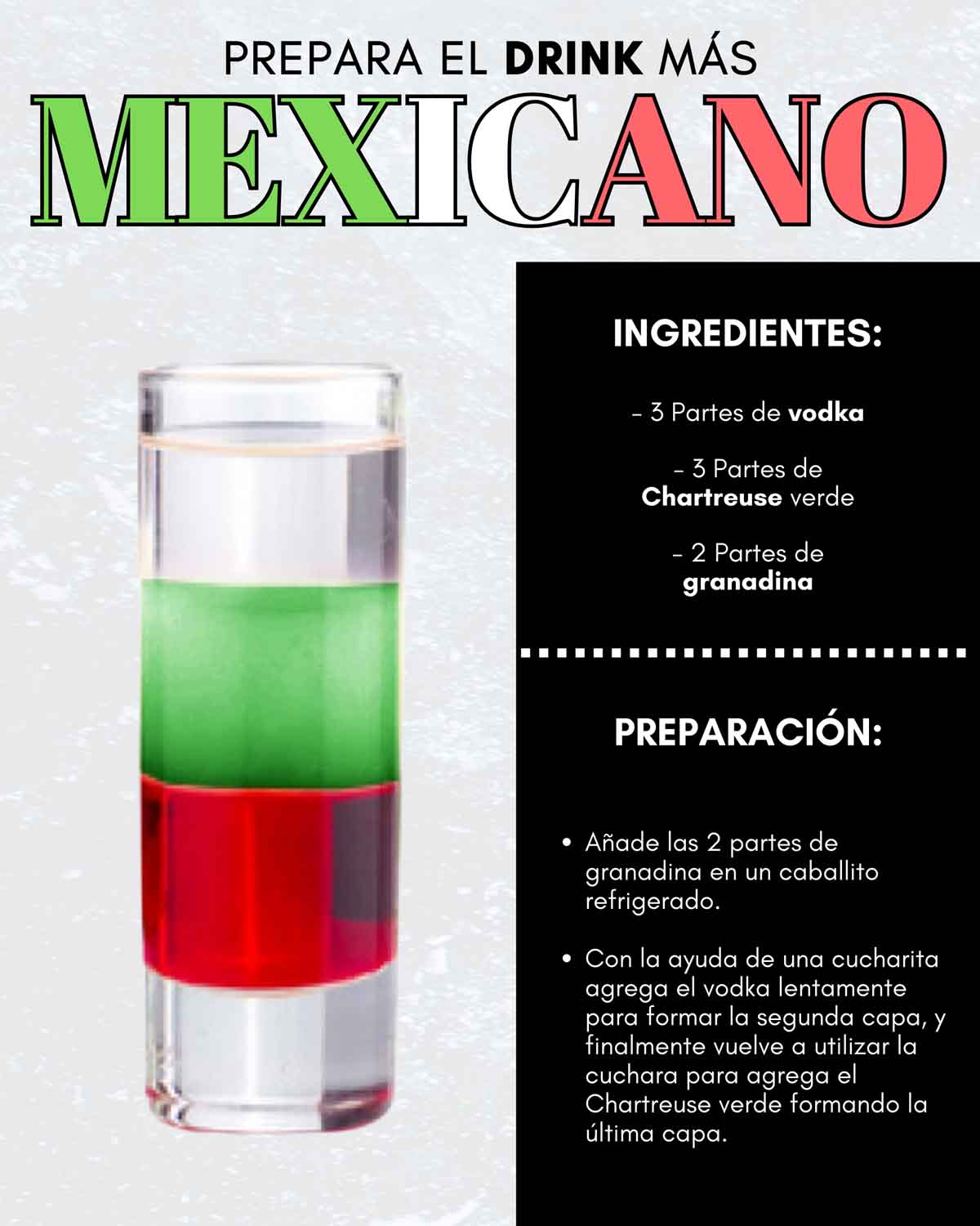 Shot verde, blanco y rojo para 15 de septiembre