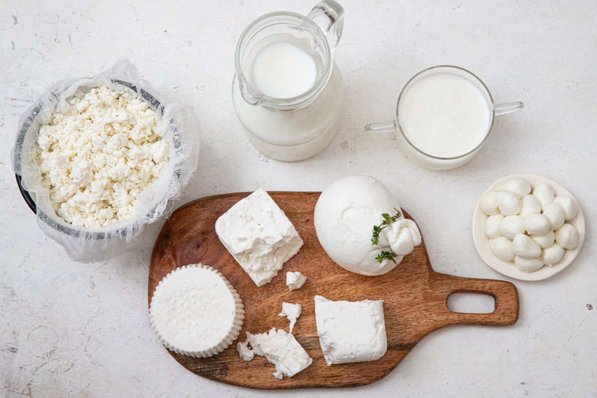 Productos lácteos populares: queso y leche. Foto de Canva.