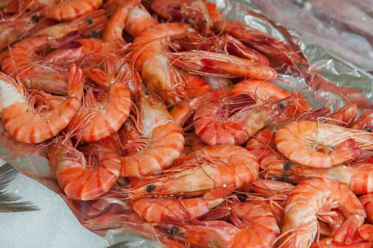 Gambas frescas a granel. Foto de Pexels.