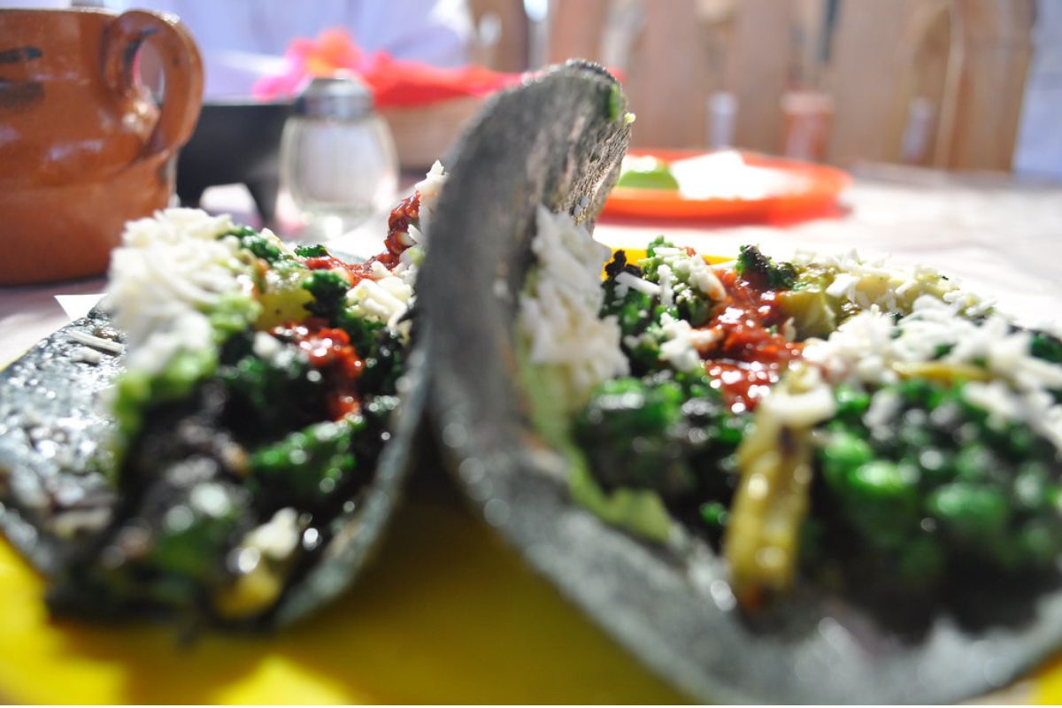 Tacos con ensalada de nopales y salsa. Foto de Flickr.