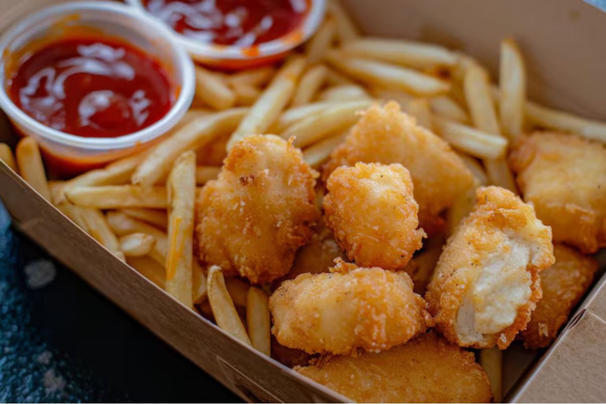 Bocadillos de pollo con papas a la francesa. Foto de Pexels.