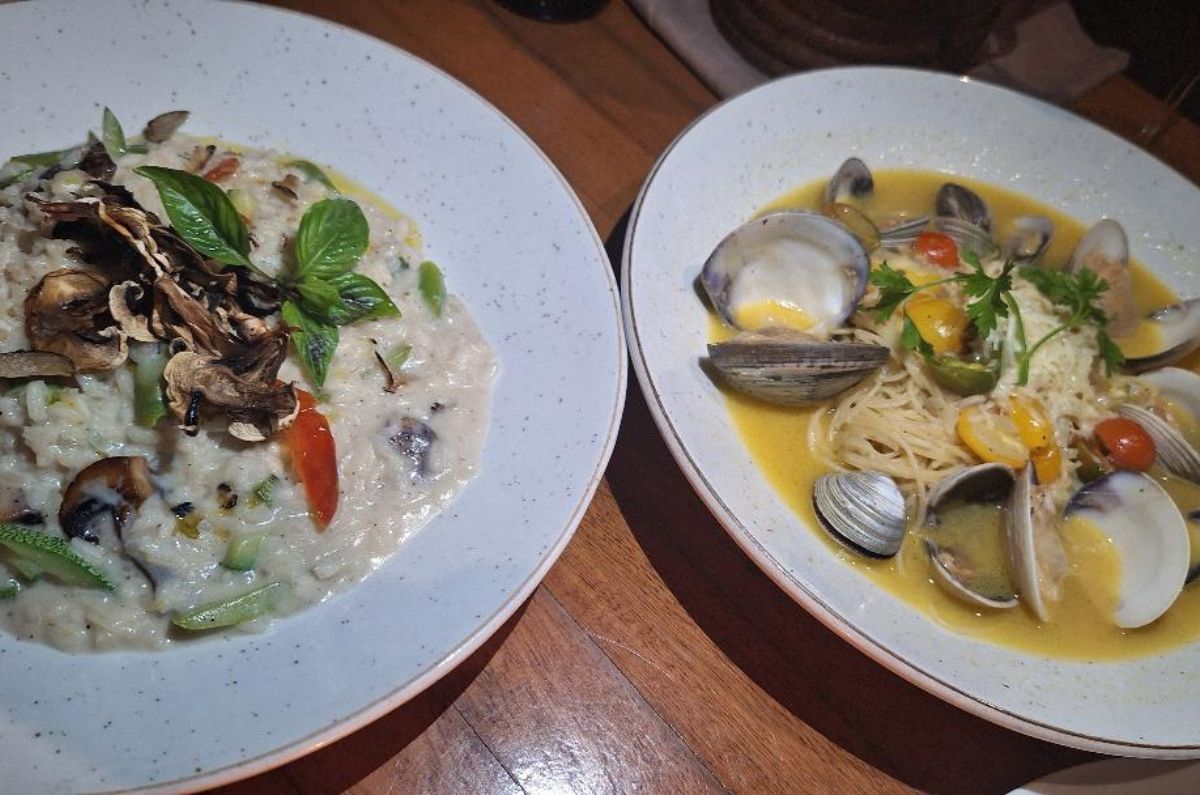 Capellini con almejas y risotto vegano, foto de Miriam Carmo