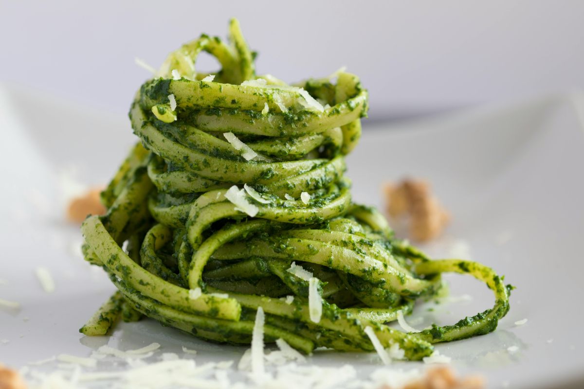 Pasta al pesto. Foto de Pexels.