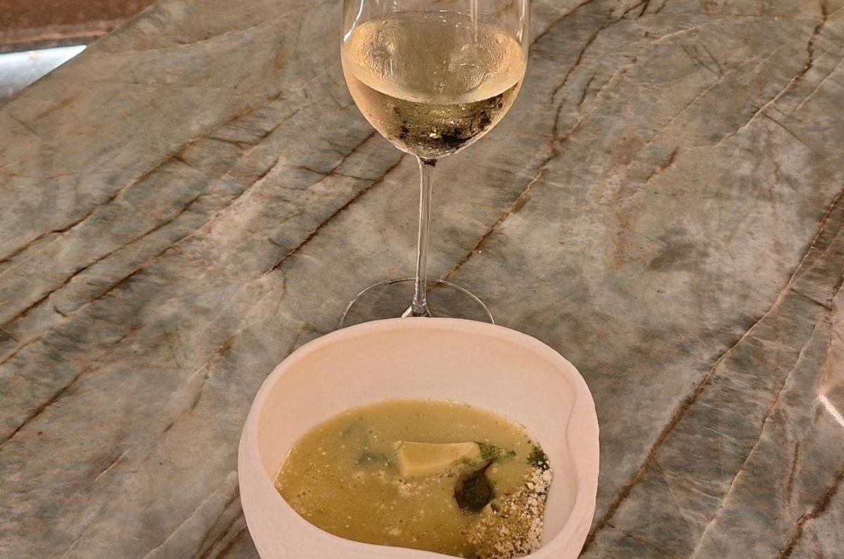 Sopa de elote, té limón, aguacate, albahaca, foto de Miriam Carmo